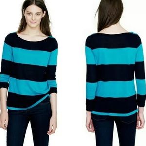 J. Crew Rugby Stripe Boatneck Top Teal/Navy XS